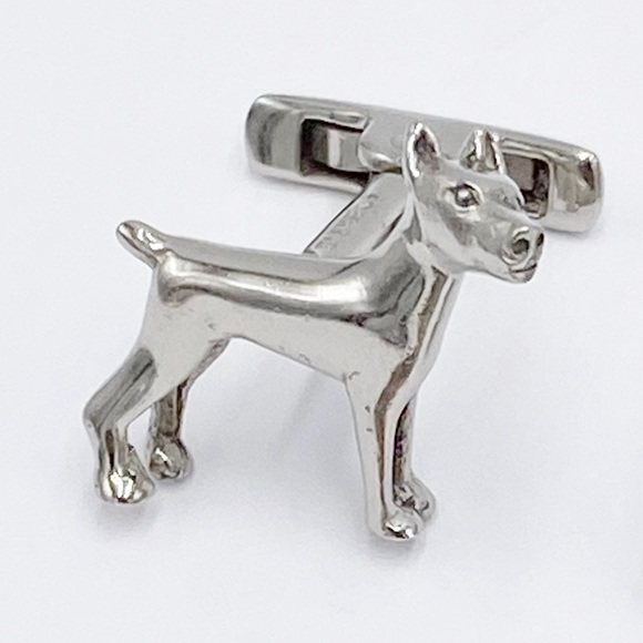 Sterling Silver Dog Cuff Links & Tie Bar Set Mid Century - Picture 3 of 14